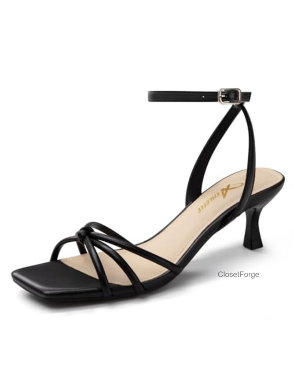 Women's PU Leather Square Toe Strappy Kitten Heels Sandals Ankle Strap Low Heel